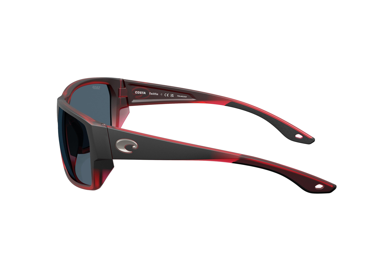 COSTA DEL MAR Tailfin Sunglasses with Red Sky Frame and Gray Polarized Lenses